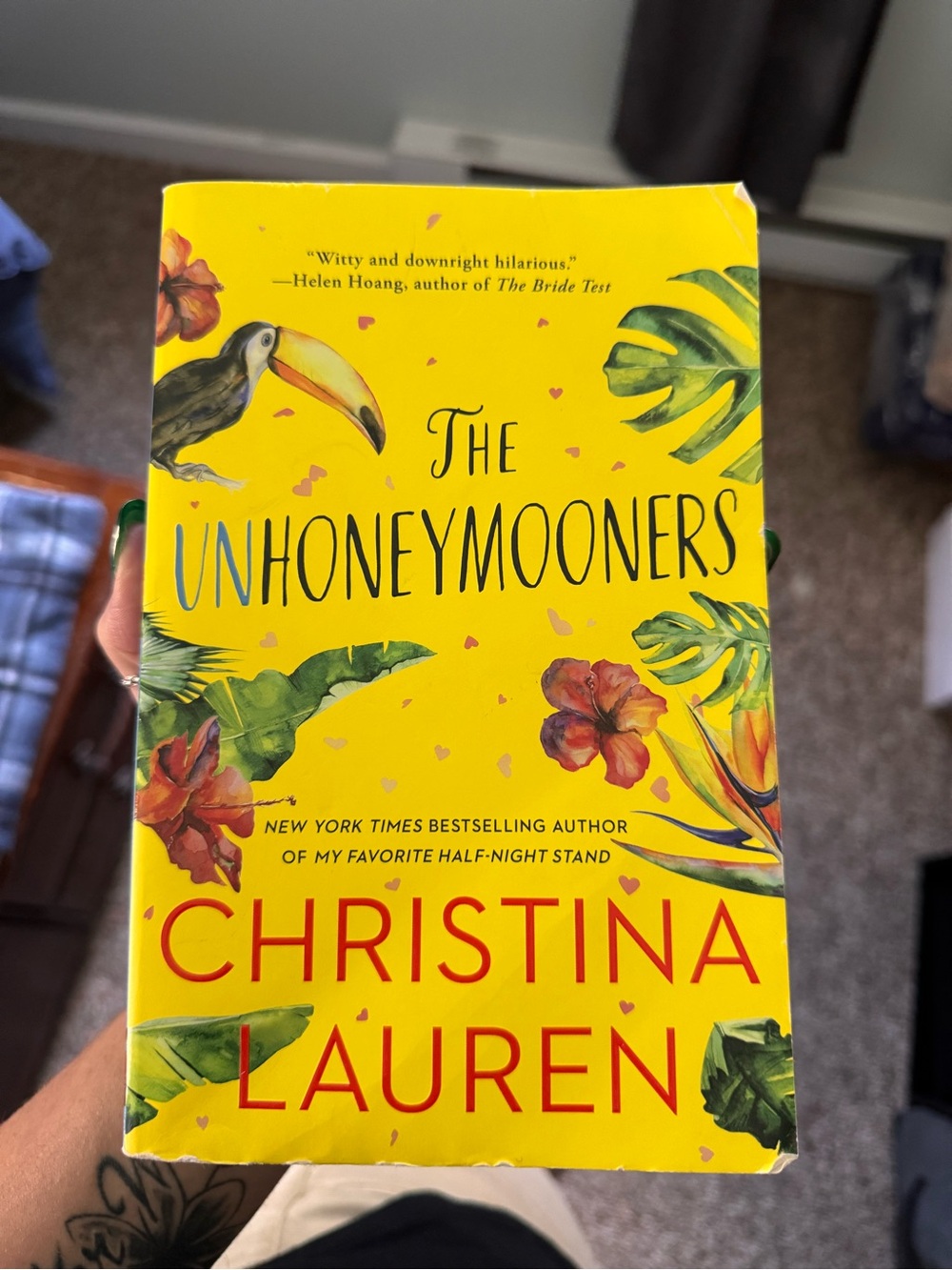 The Unhoneymooners by Christina Lauren - Bright Yellow Tropical Cover